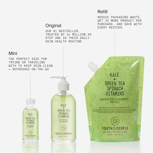 Youth To The People Superfood Facial Cleanser, Kale and Green Tea Spinach Face Wash, Gentle Makeup Remover + Pore Minimizer for All Skin Types, Vegan, Refillable Skincare