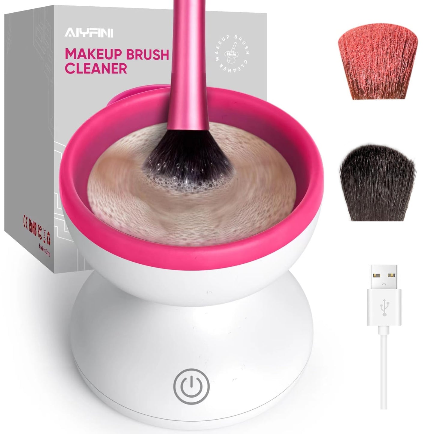 Electric Makeup Brush Cleaner Machine - Alyfini Portable Automatic USB Cosmetic Brushes Cleaner Cleanser Tool for All Size Beauty Makeup Brush Set, Liquid Foundation, Contour, Eyeshadow, Blush Brush