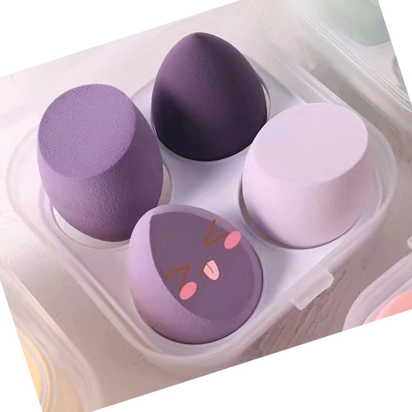 5 Pcs Makeup Sponges Set - 4 Beauty sponges Blending Blenders with 1 Holder and Egg Case, Flawless for Cream, Powder and Liquid (Pink)