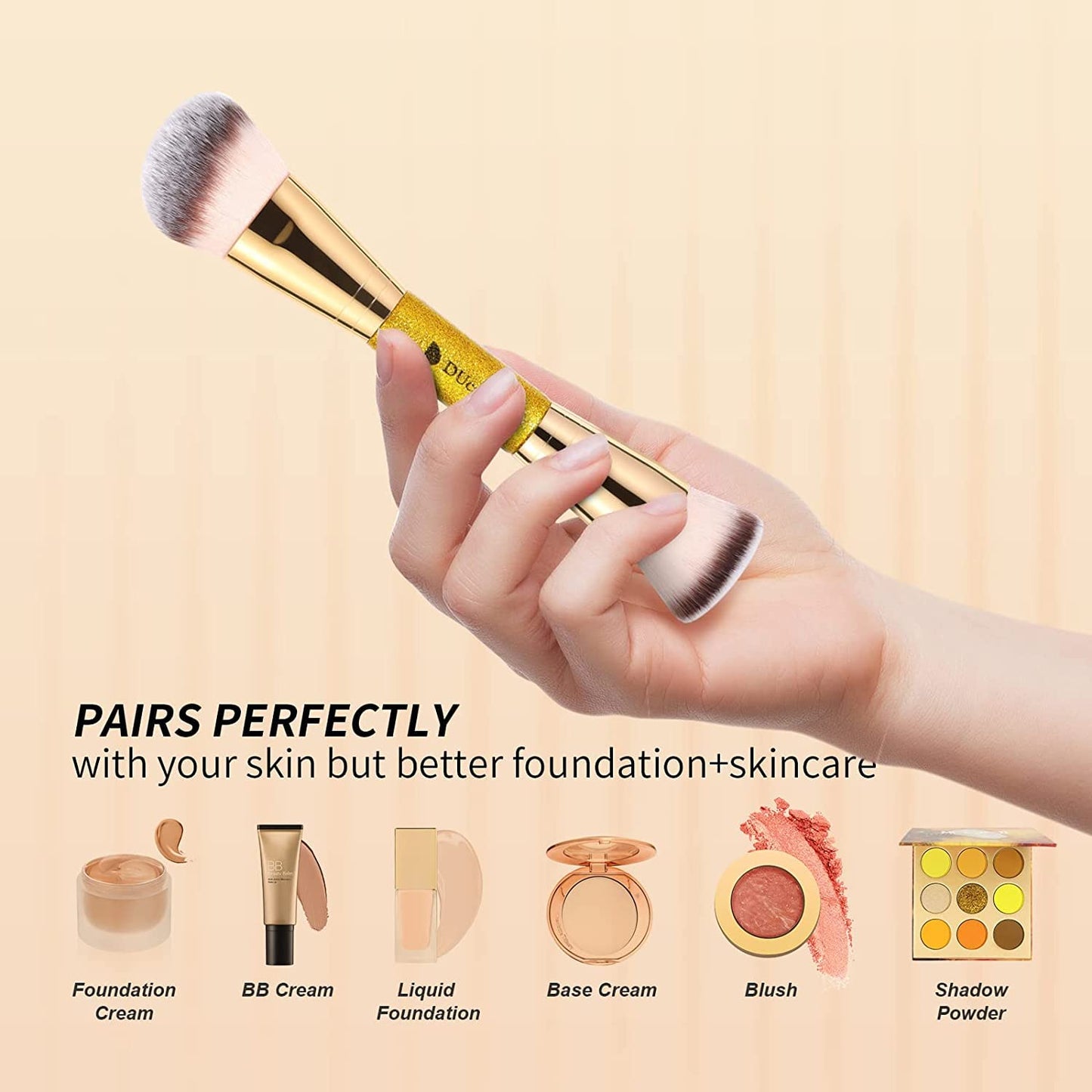 DUcare Makeup Foundation Brushes Double Ended Blush Powder Brush, Duo Bronzer Blush ideal for cream or powder