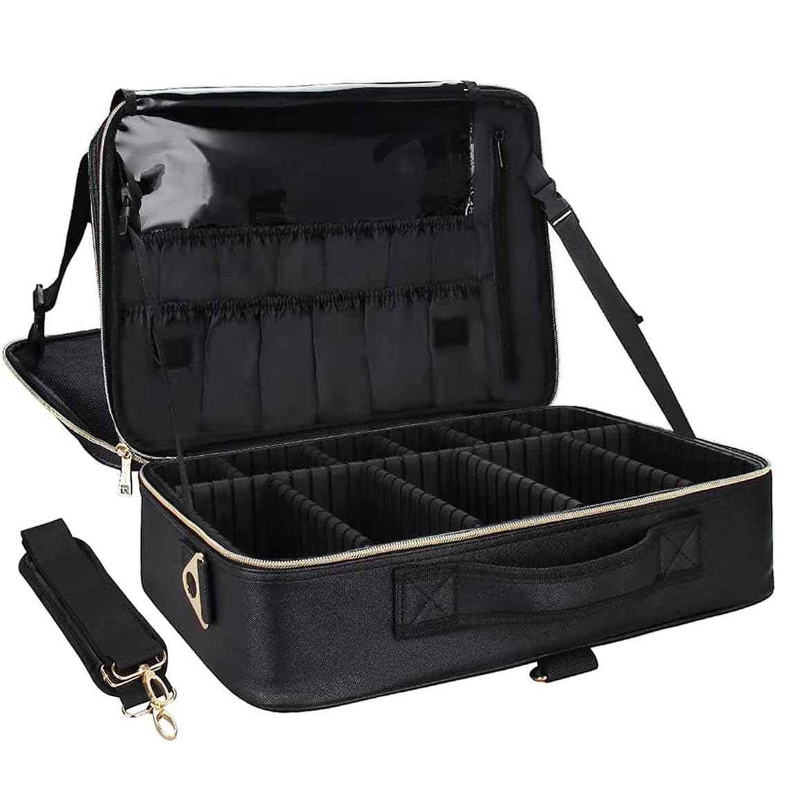 Relavel Travel Makeup Train Case Makeup Cosmetic Case Organizer Portable Artist Storage Bag with Adjustable Dividers for Cosmetics Makeup Brushes Toiletry Jewelry Digital Accessories Black