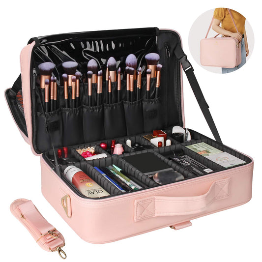 Relavel Travel Makeup Train Case Makeup Cosmetic Case Organizer Portable Artist Storage Bag with Adjustable Dividers for Cosmetics Makeup Brushes Toiletry Jewelry Digital Accessories Black