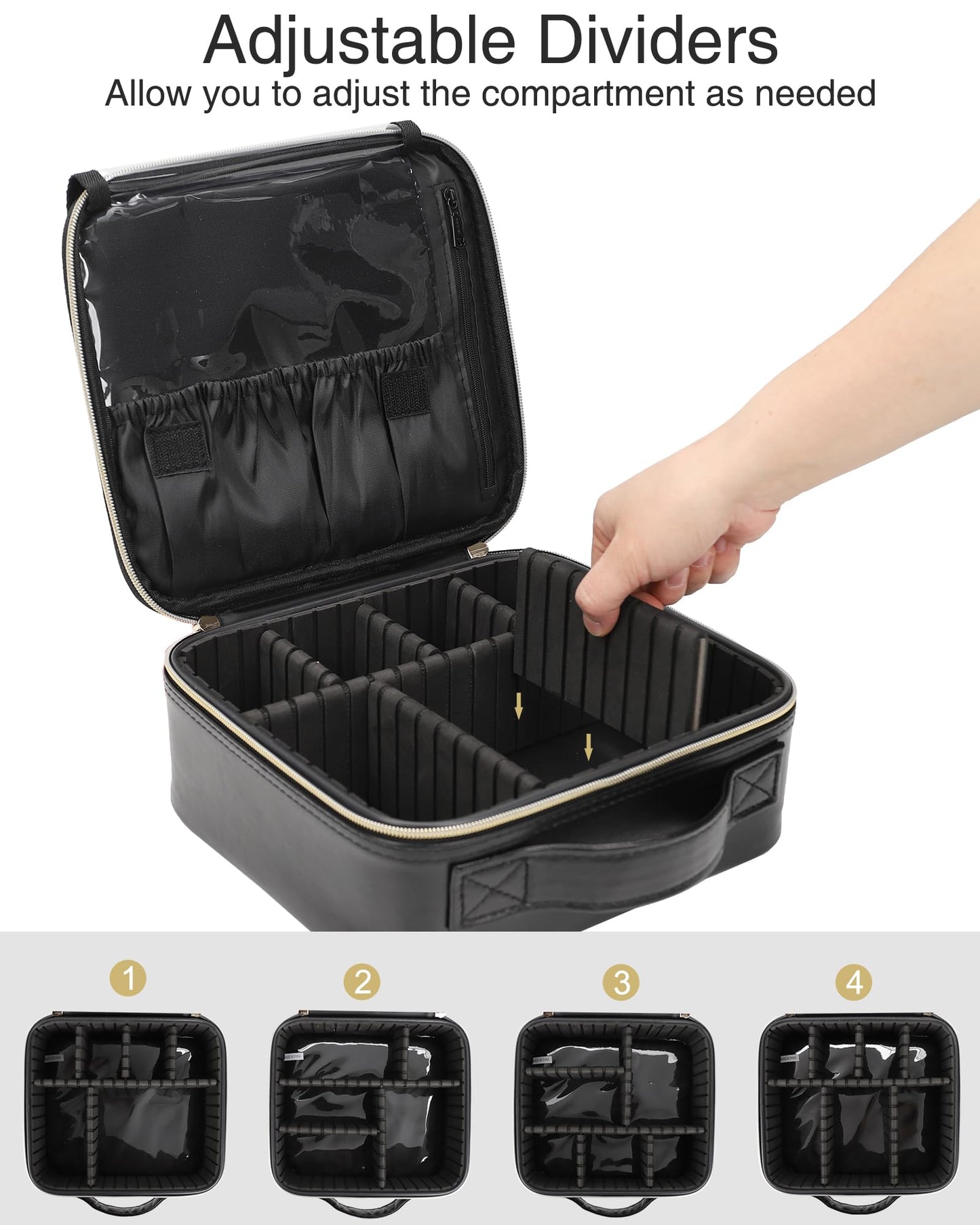 Relavel Travel Makeup Train Case Makeup Cosmetic Case Organizer Portable Artist Storage Bag with Adjustable Dividers for Cosmetics Makeup Brushes Toiletry Jewelry Digital Accessories Black