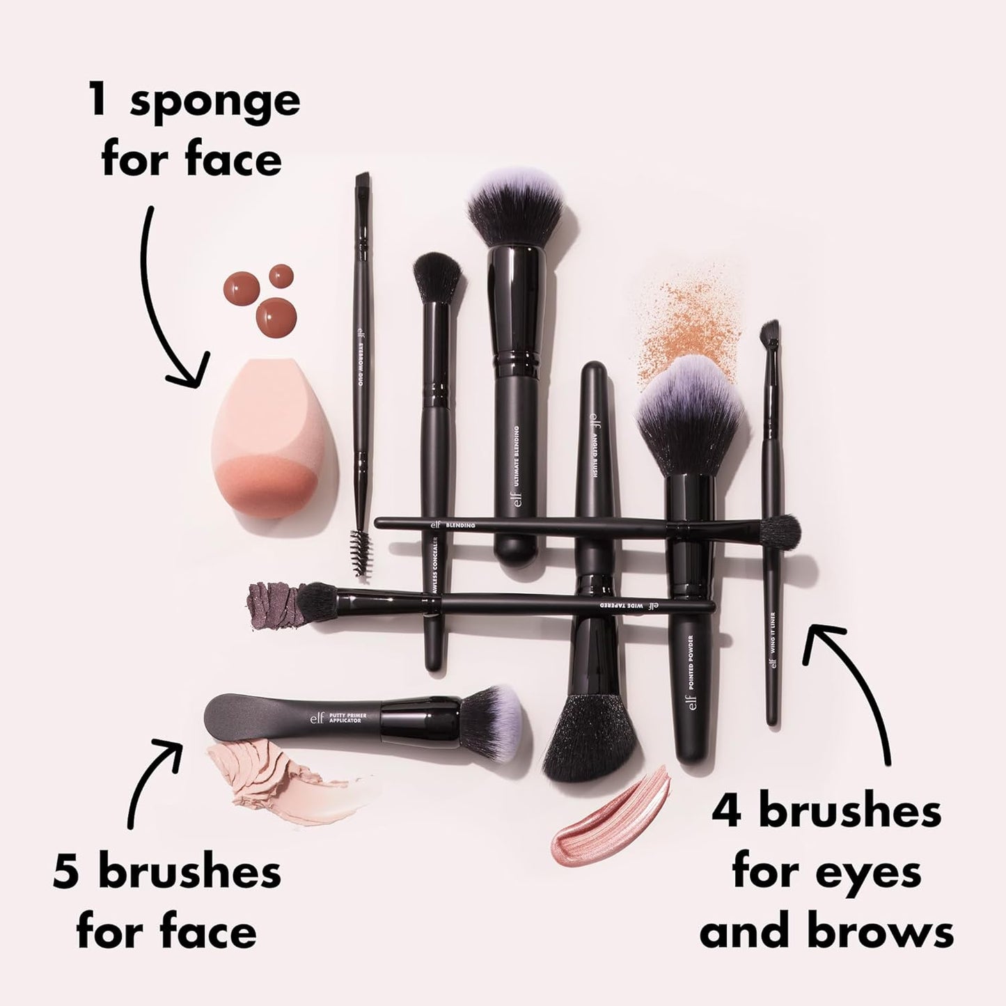 e.l.f. Ten Out Of Ten Brush Set, 10 Piece Brush Kit, Brushes For Face Makeup, Eyes, Brows & More, Made With Synthetic Bristles, Vegan & Cruelty-Free