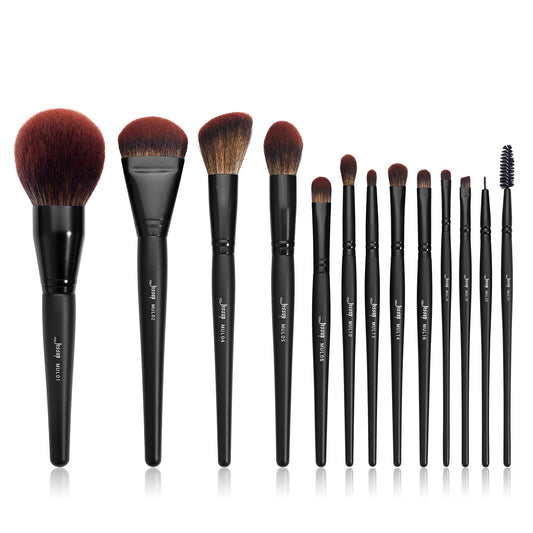 Jessup Full Makeup Brushes Set 13pcs, Professional Vegan Foundation Powder Contour Blush Highlight Eyeshadow Blending Concealer Spoolie EyeLiner Brush, Phantom Black T300