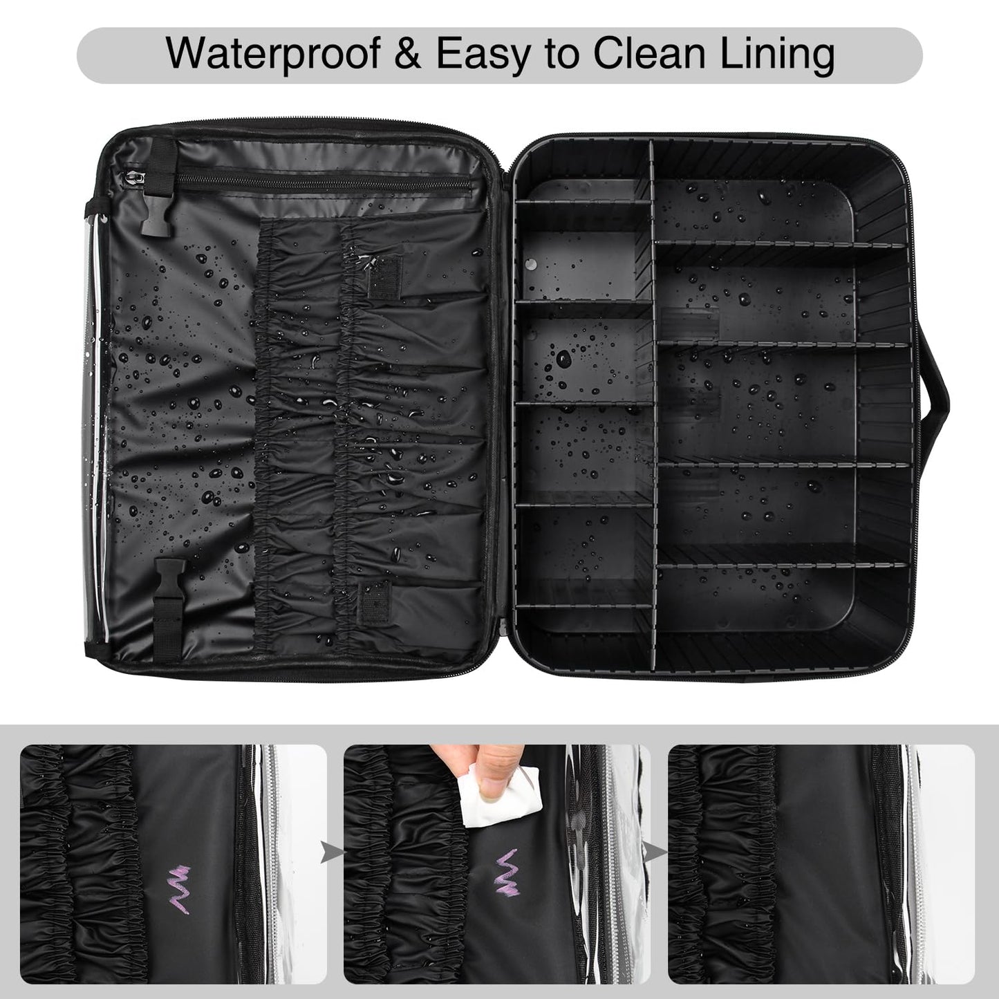 Relavel Travel Makeup Train Case Makeup Cosmetic Case Organizer Portable Artist Storage Bag with Adjustable Dividers for Cosmetics Makeup Brushes Toiletry Jewelry Digital Accessories Black