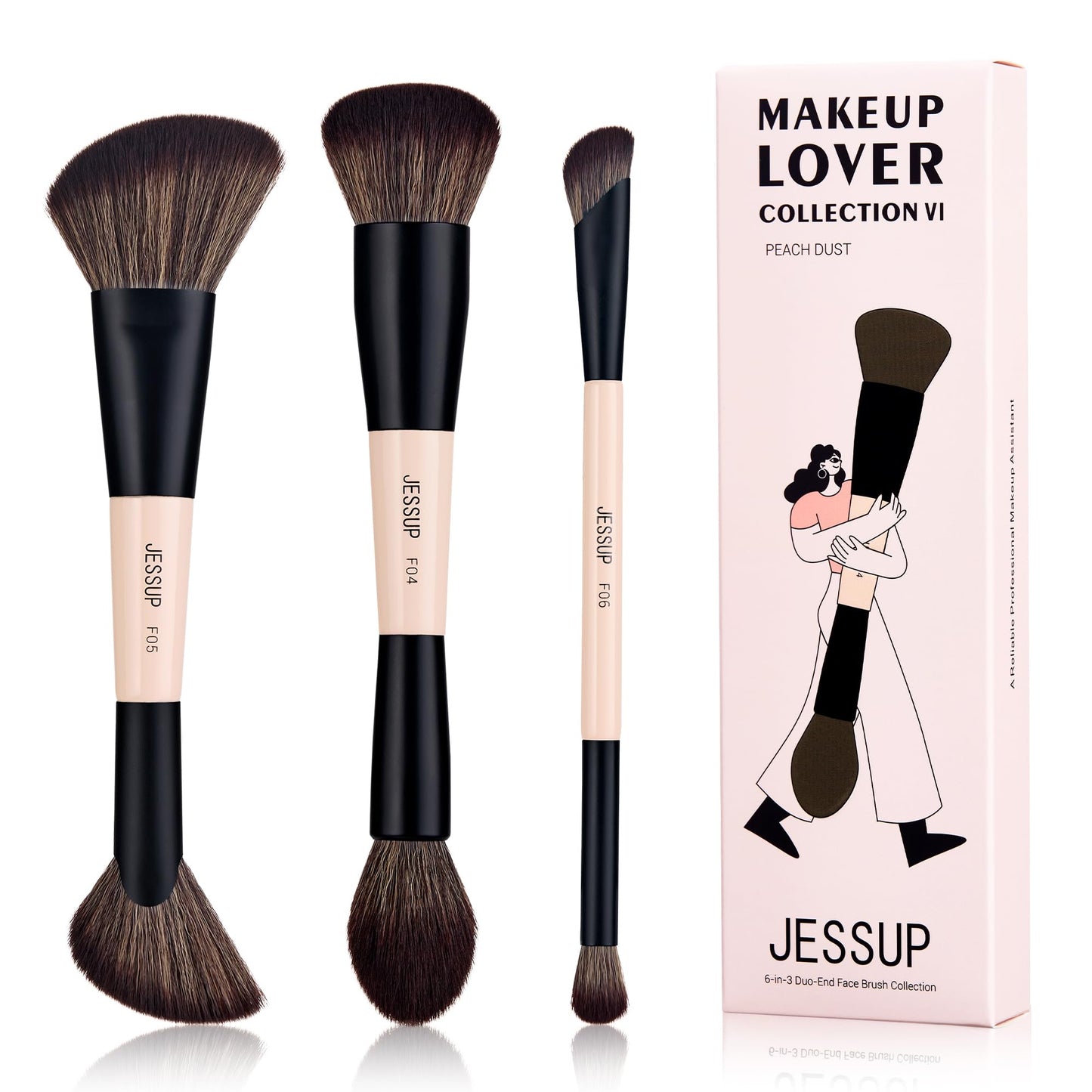 Jessup Makeup Brushes 5pcs Double Ended Eyeshadow Brush Contour Brush Blending Brush Eyeliner Brush Shader Brush, Vegan Fiber Precision Eye Brush Set Peach Dust T509