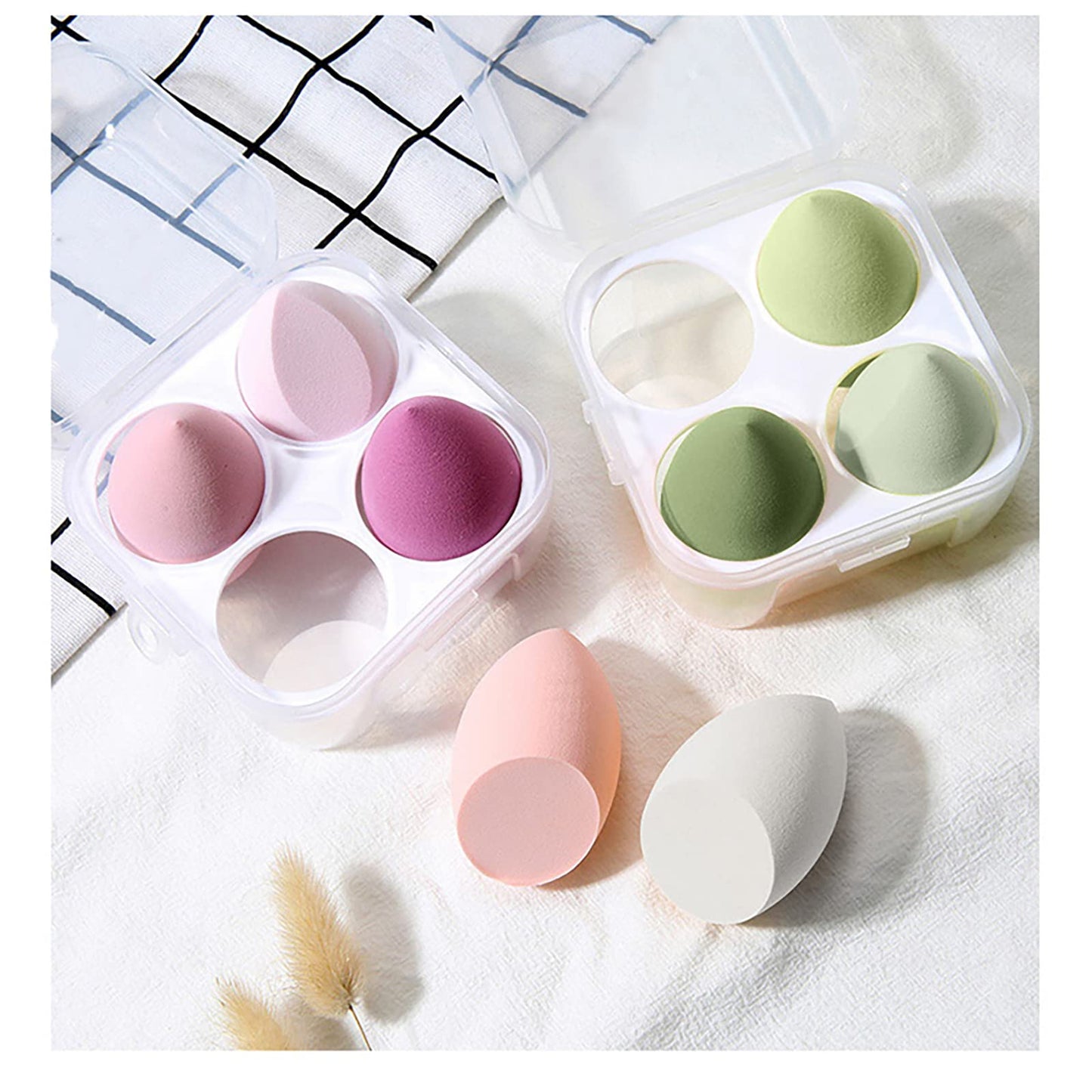 5 Pcs Makeup Sponges Set - 4 Beauty sponges Blending Blenders with 1 Holder and Egg Case, Flawless for Cream, Powder and Liquid (Pink)