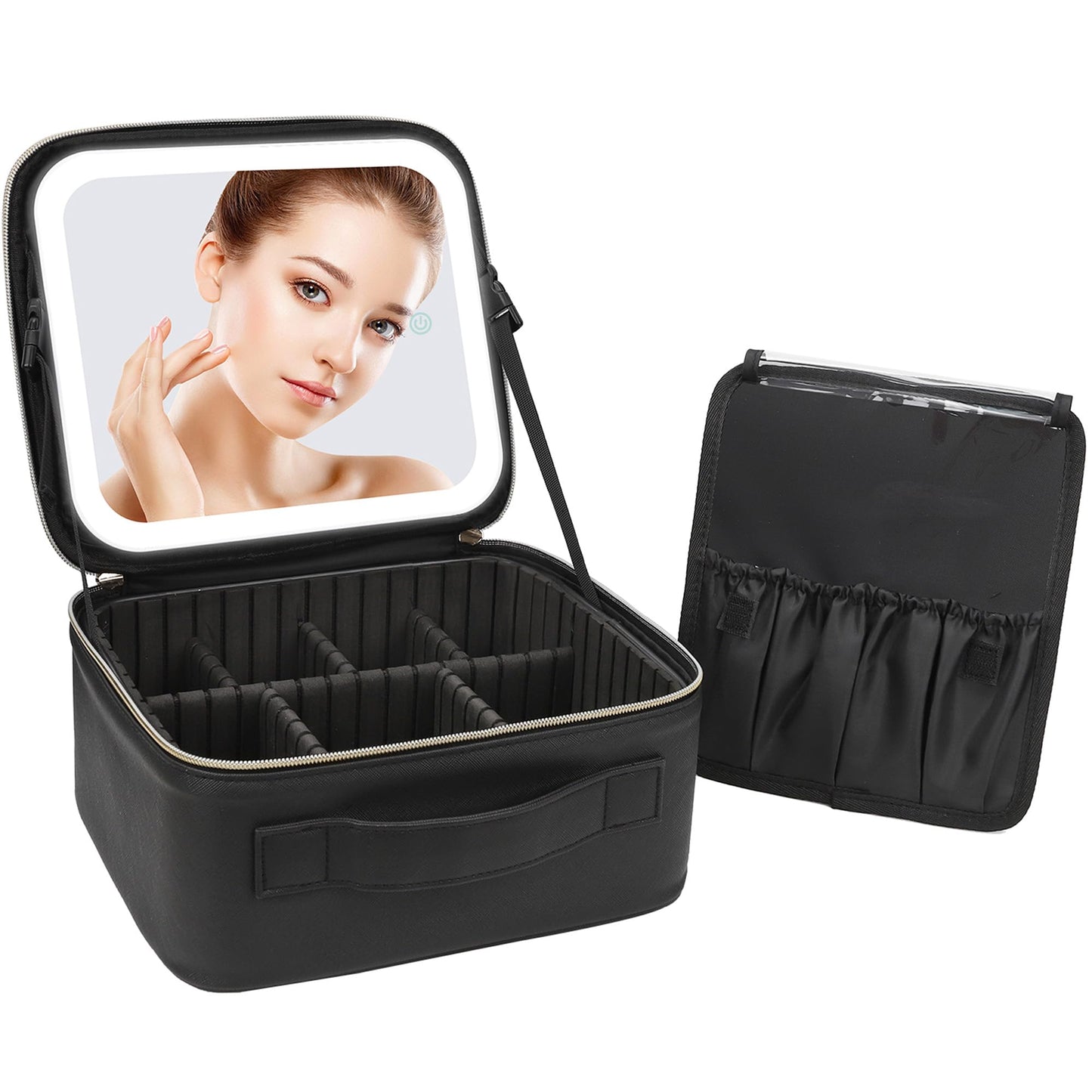 Relavel Travel Makeup Train Case Makeup Cosmetic Case Organizer Portable Artist Storage Bag with Adjustable Dividers for Cosmetics Makeup Brushes Toiletry Jewelry Digital Accessories Black