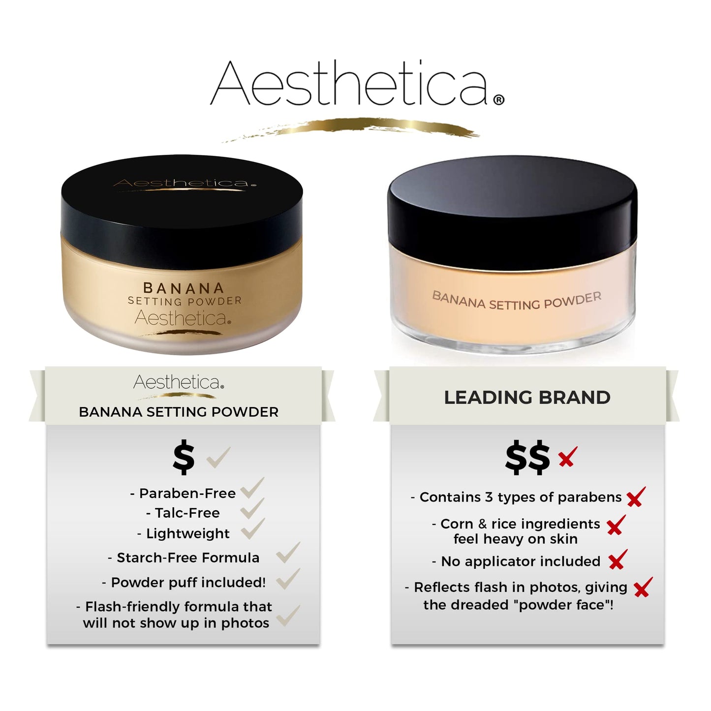 Aesthetica Banana Loose Setting Powder - Flash Friendly Superior Matte Finish Highlighter & Finishing Powder - Includes Velour Puff