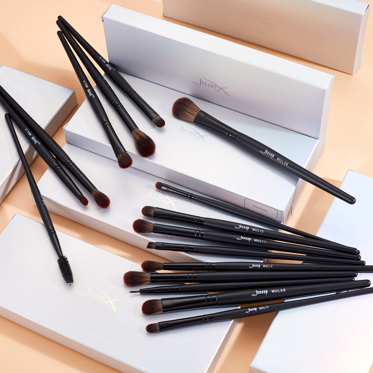 Jessup Full Makeup Brushes Set 13pcs, Professional Vegan Foundation Powder Contour Blush Highlight Eyeshadow Blending Concealer Spoolie EyeLiner Brush, Phantom Black T300