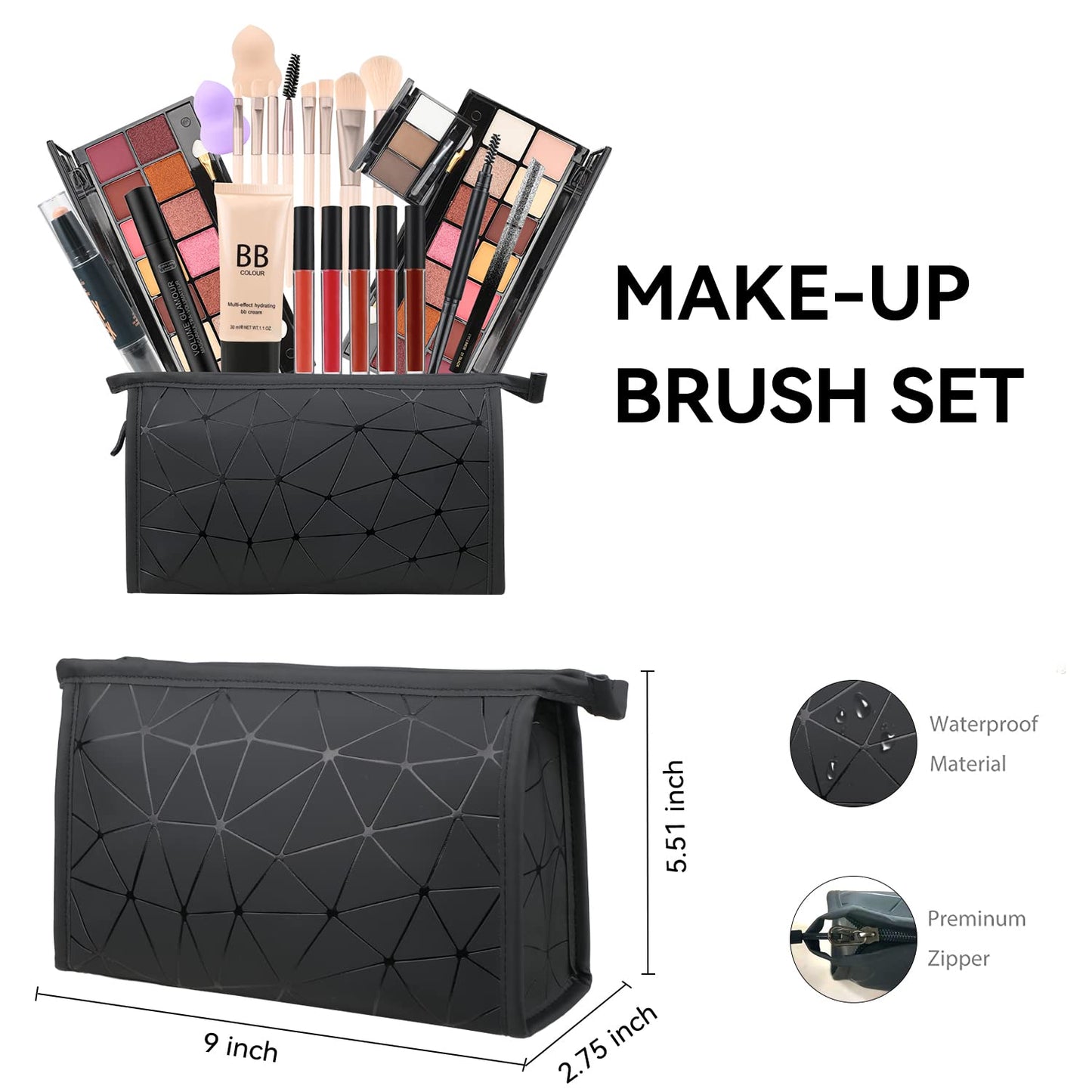 All in One Makeup Gift Set for Women Full Kit for2x14-color eyeshadow palettes,5xlipgloss sets,mascara,eyeliner,eyebrowpowder,eyebrow pencil, foundation, highlighter stick etc