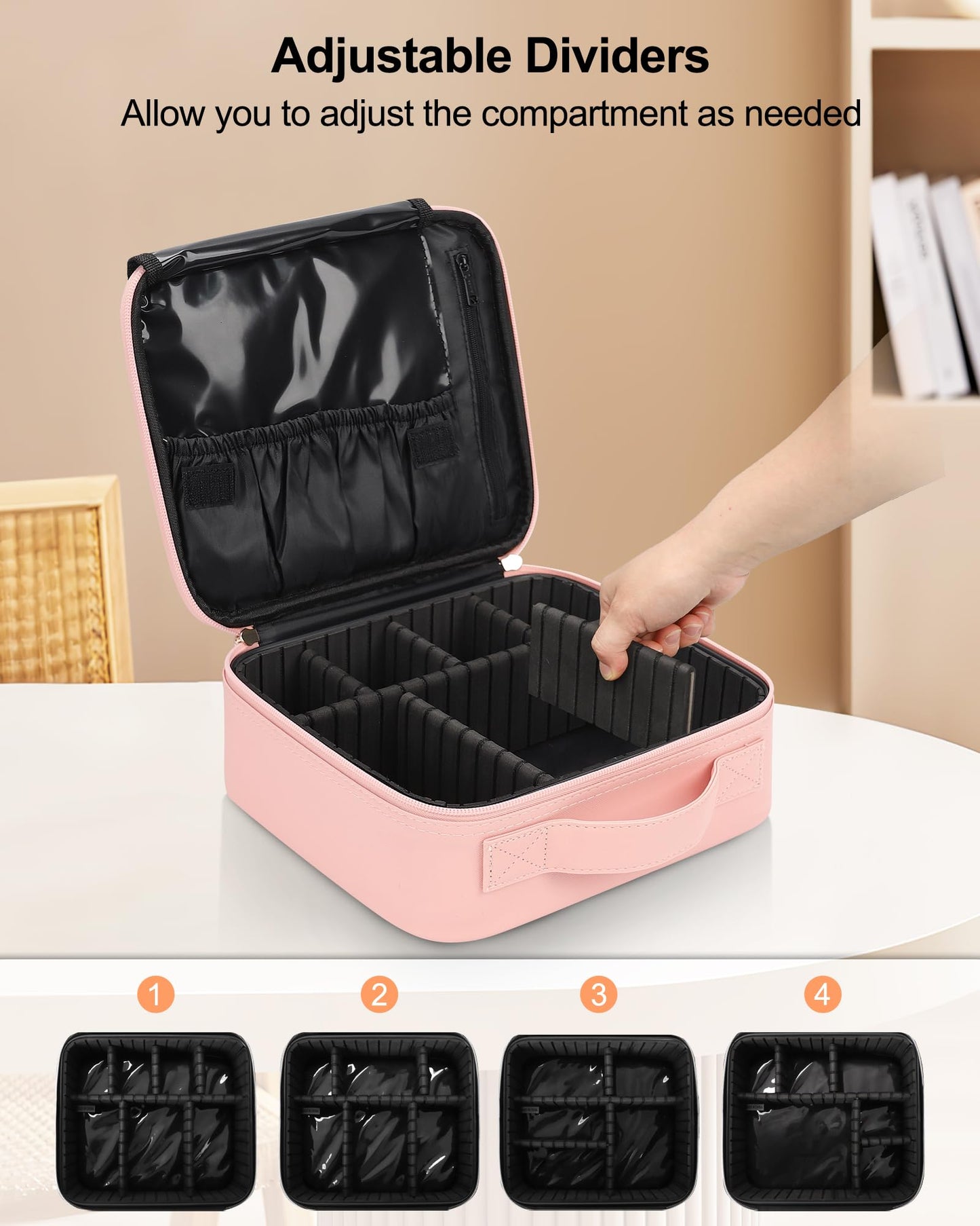 Relavel Travel Makeup Train Case Makeup Cosmetic Case Organizer Portable Artist Storage Bag with Adjustable Dividers for Cosmetics Makeup Brushes Toiletry Jewelry Digital Accessories Black