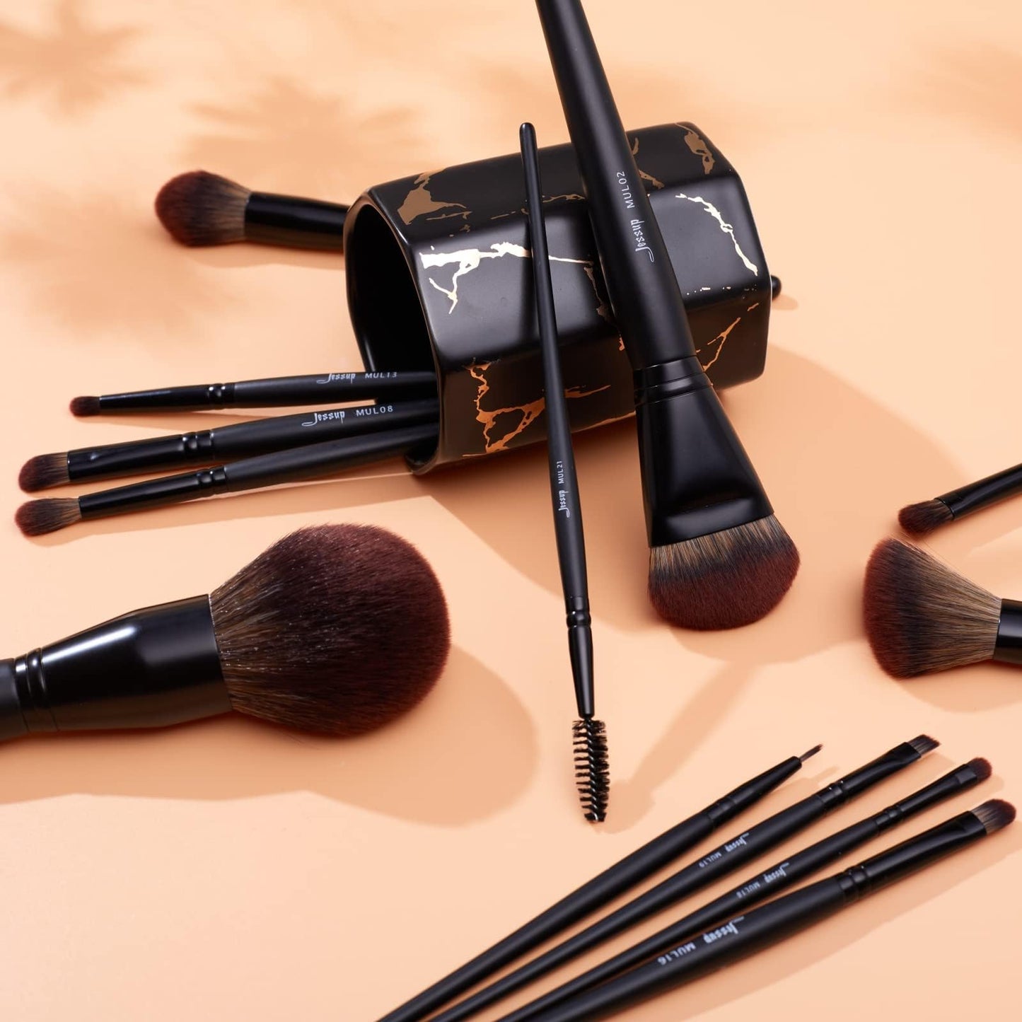 Jessup Full Makeup Brushes Set 13pcs, Professional Vegan Foundation Powder Contour Blush Highlight Eyeshadow Blending Concealer Spoolie EyeLiner Brush, Phantom Black T300