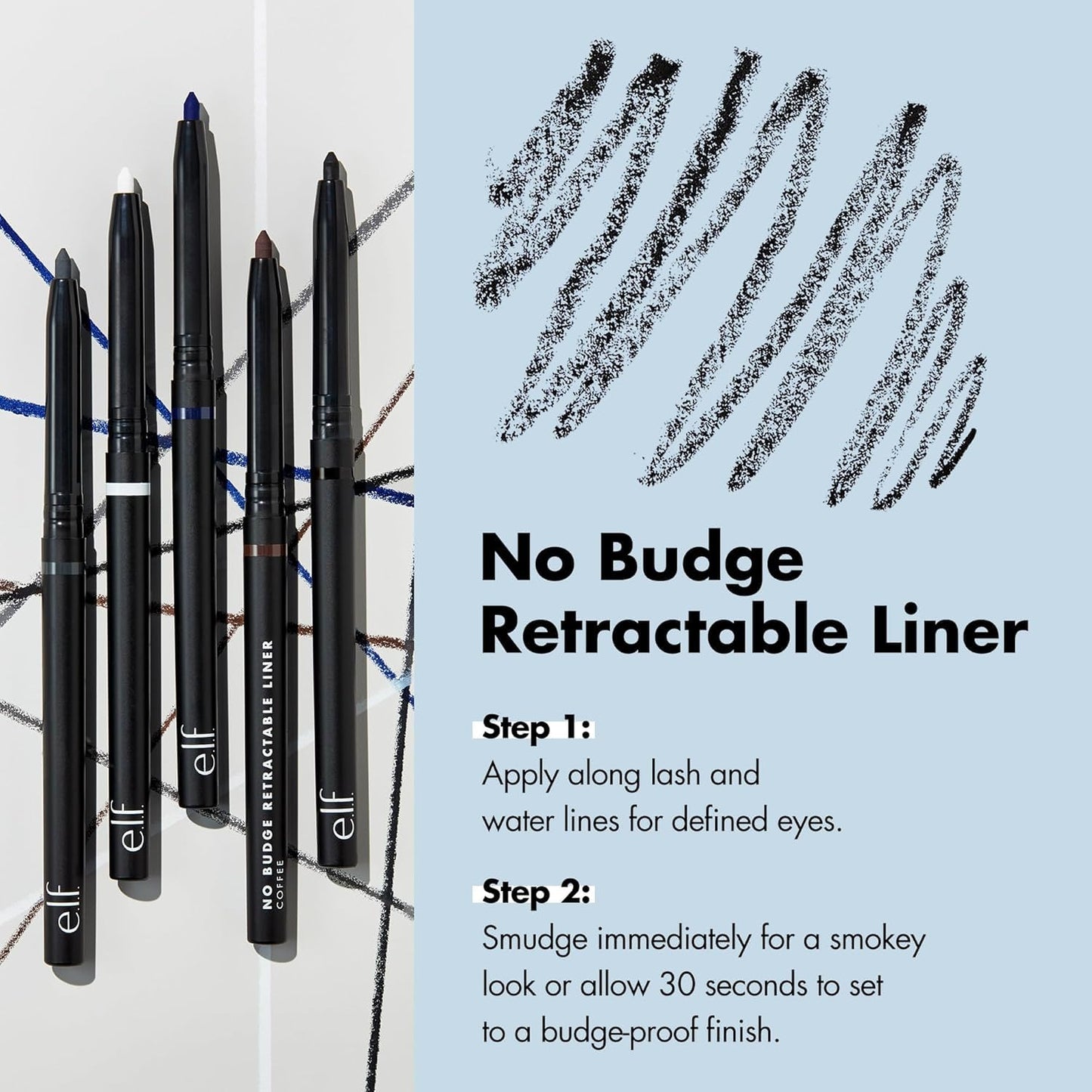 e.l.f. No Budge Retractable Eyeliner, Creamy, Ultra-Pigmented & Waterproof