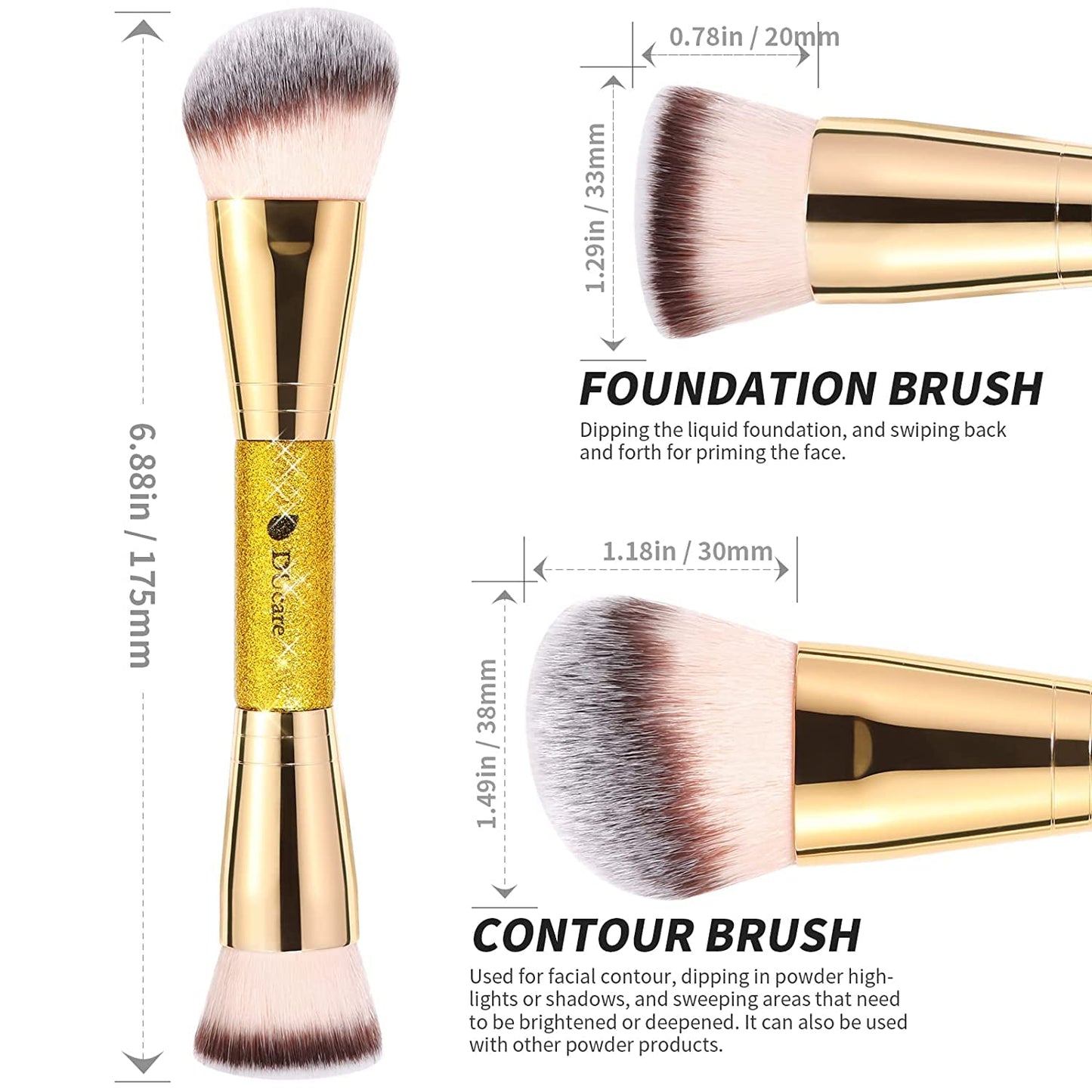 DUcare Makeup Foundation Brushes Double Ended Blush Powder Brush, Duo Bronzer Blush ideal for cream or powder