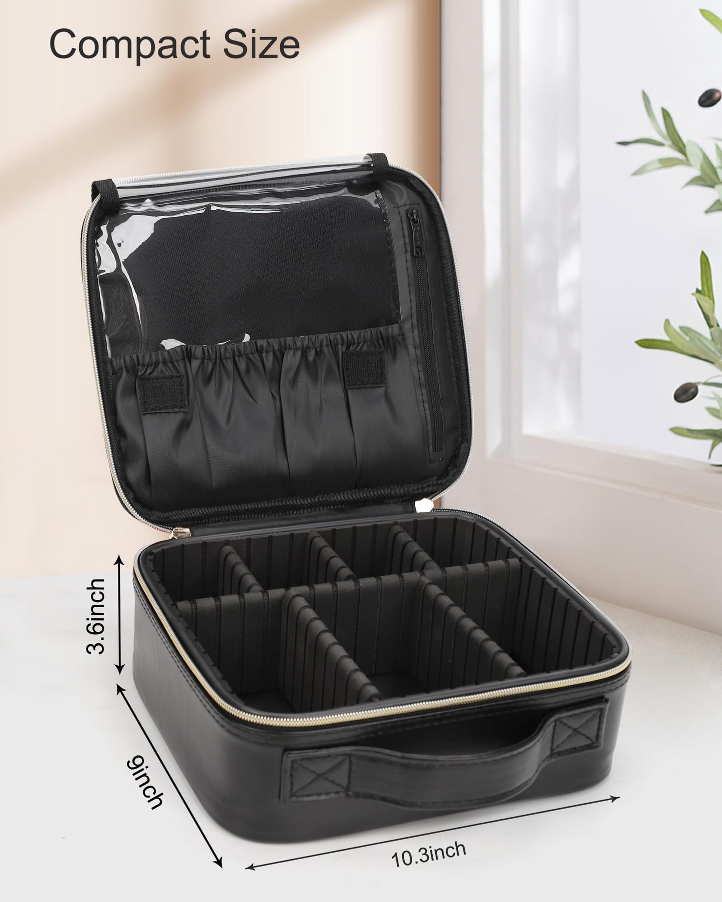 Relavel Travel Makeup Train Case Makeup Cosmetic Case Organizer Portable Artist Storage Bag with Adjustable Dividers for Cosmetics Makeup Brushes Toiletry Jewelry Digital Accessories Black