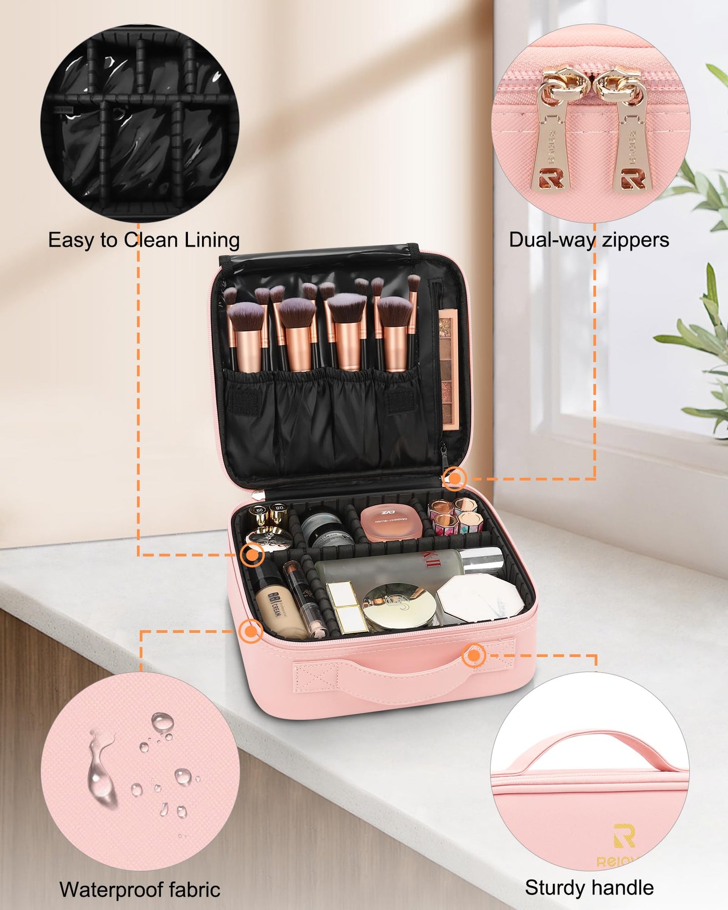 Relavel Travel Makeup Train Case Makeup Cosmetic Case Organizer Portable Artist Storage Bag with Adjustable Dividers for Cosmetics Makeup Brushes Toiletry Jewelry Digital Accessories Black