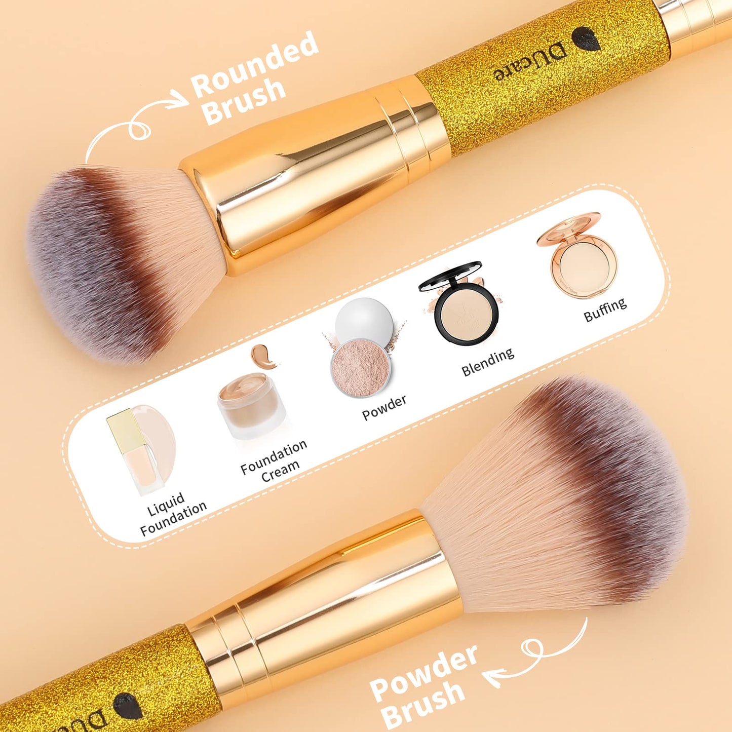 DUcare Makeup Foundation Brushes Double Ended Blush Powder Brush, Duo Bronzer Blush ideal for cream or powder