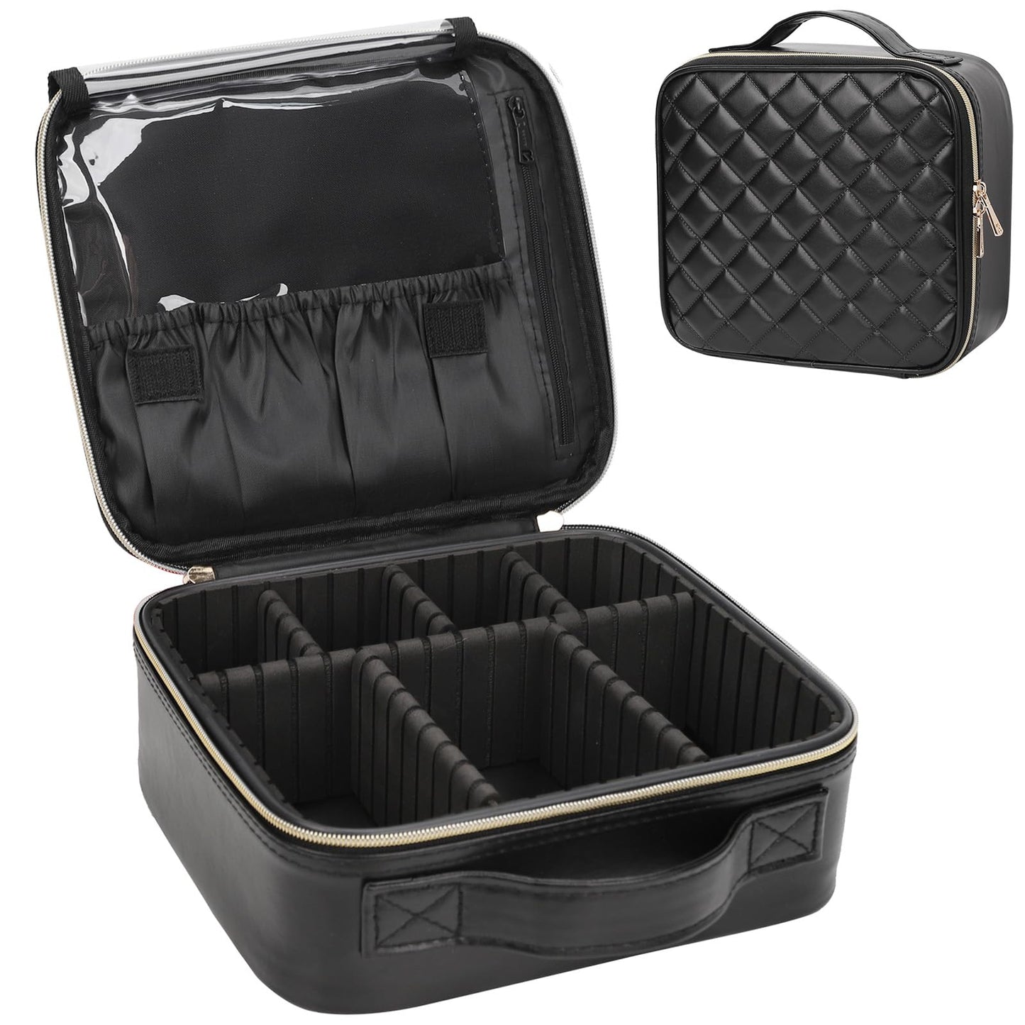 Relavel Travel Makeup Train Case Makeup Cosmetic Case Organizer Portable Artist Storage Bag with Adjustable Dividers for Cosmetics Makeup Brushes Toiletry Jewelry Digital Accessories Black