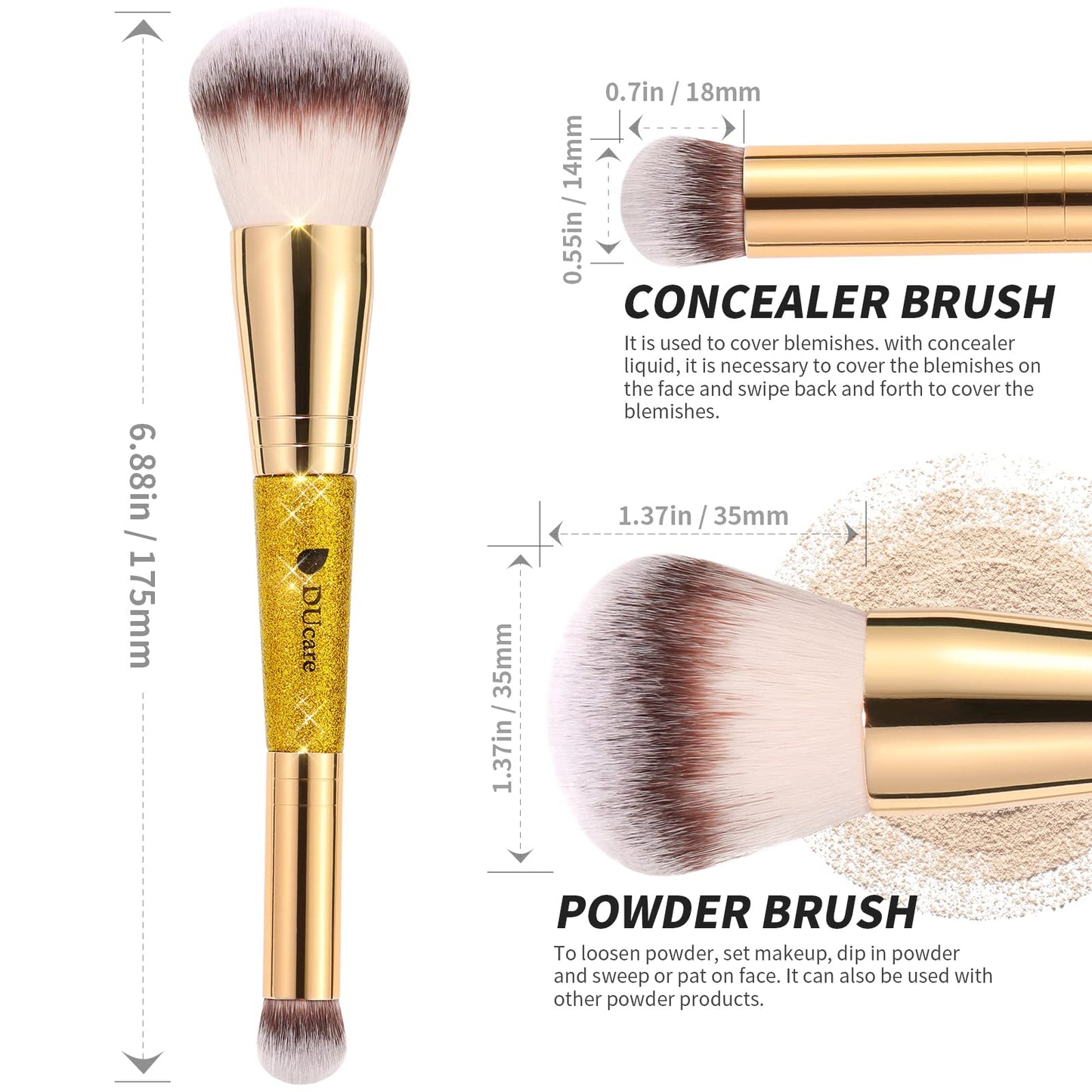 DUcare Makeup Foundation Brushes Double Ended Blush Powder Brush, Duo Bronzer Blush ideal for cream or powder