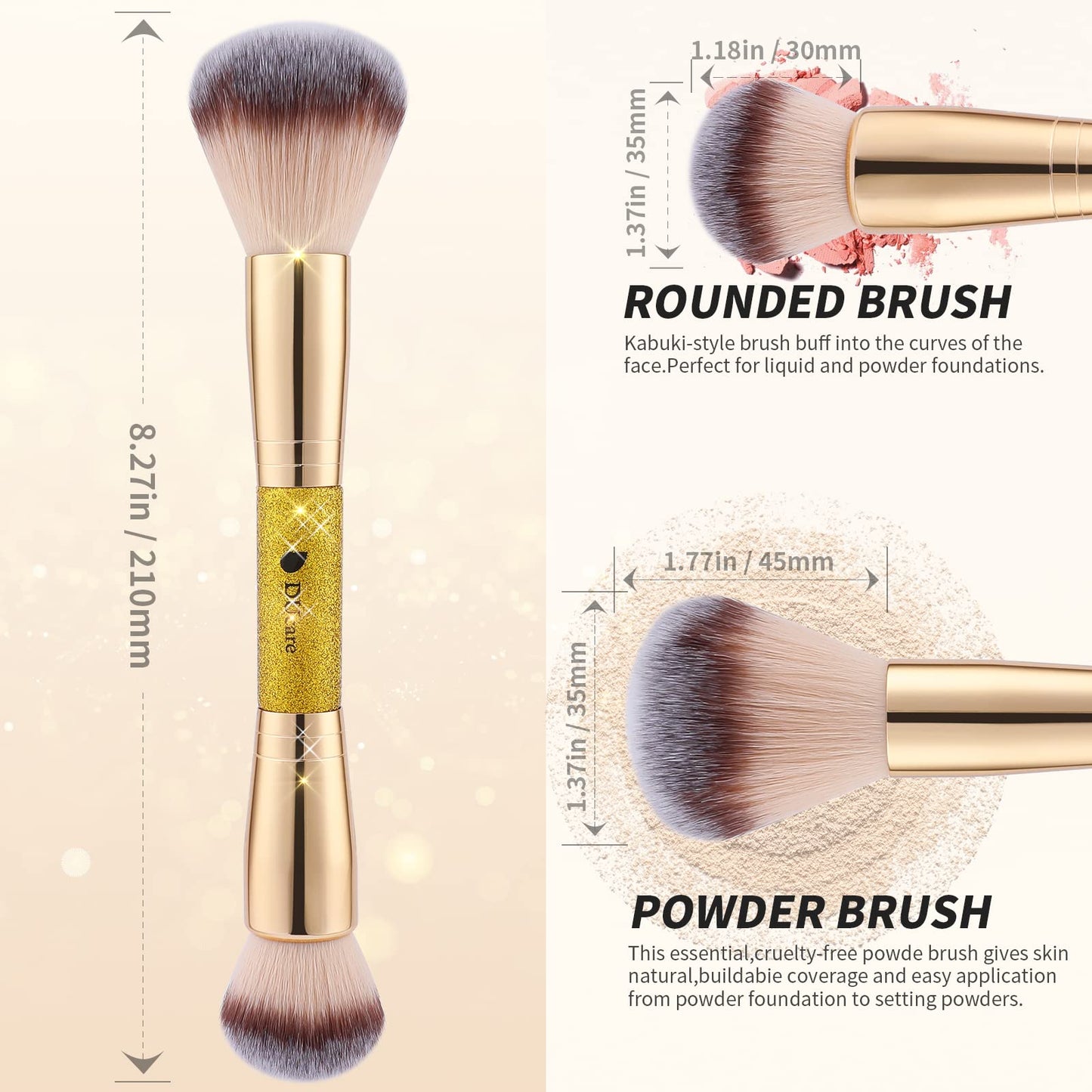 DUcare Makeup Foundation Brushes Double Ended Blush Powder Brush, Duo Bronzer Blush ideal for cream or powder