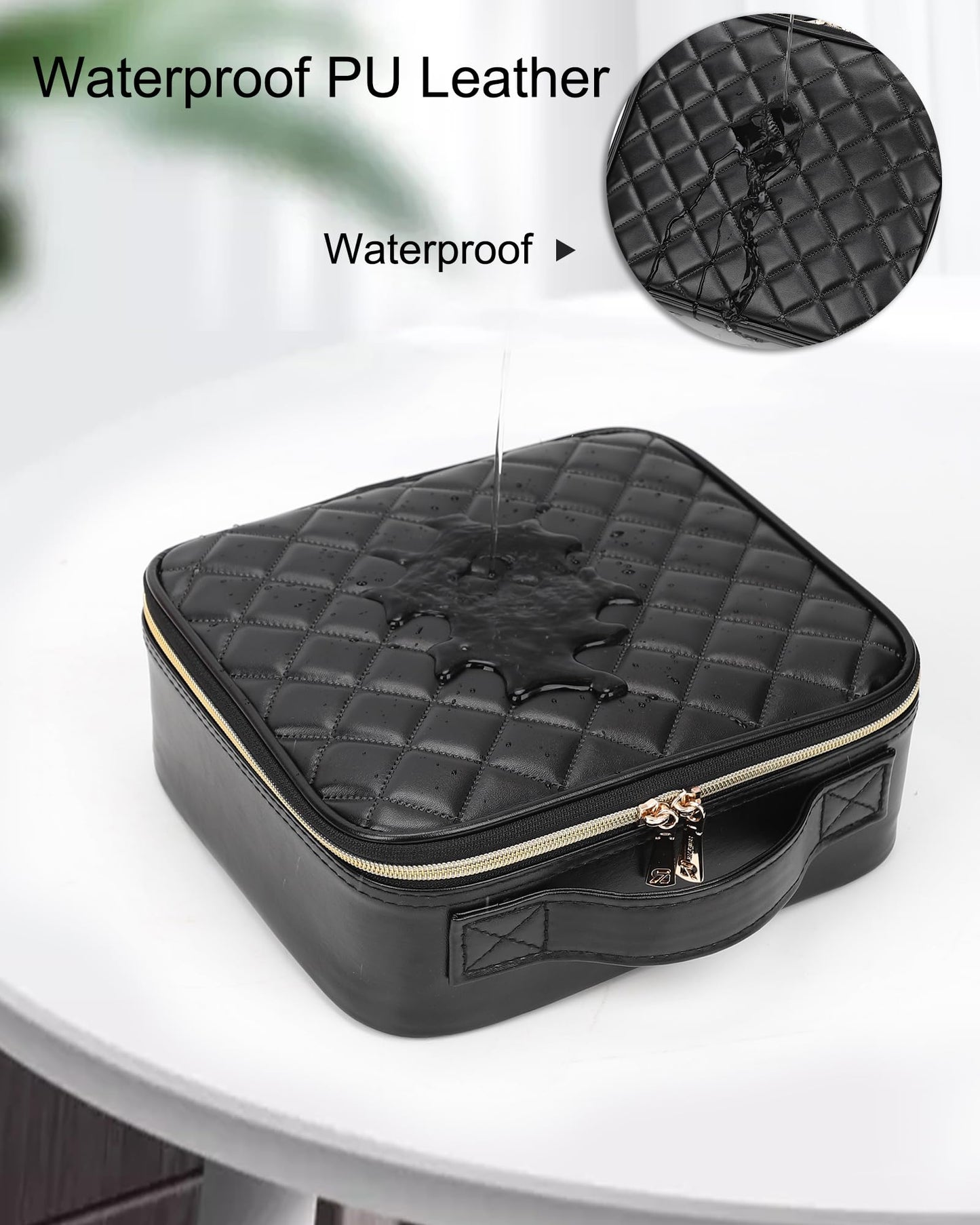 Relavel Travel Makeup Train Case Makeup Cosmetic Case Organizer Portable Artist Storage Bag with Adjustable Dividers for Cosmetics Makeup Brushes Toiletry Jewelry Digital Accessories Black