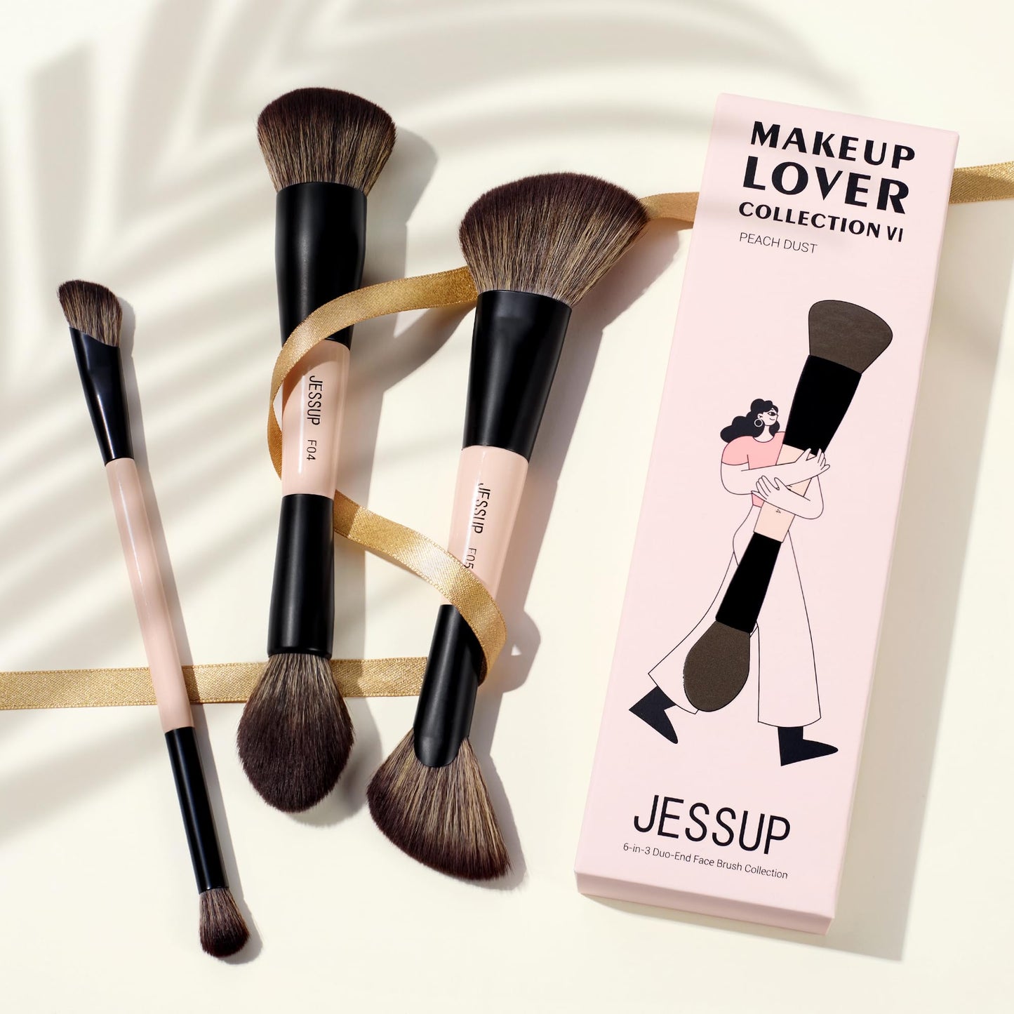 Jessup Makeup Brushes 5pcs Double Ended Eyeshadow Brush Contour Brush Blending Brush Eyeliner Brush Shader Brush, Vegan Fiber Precision Eye Brush Set Peach Dust T509