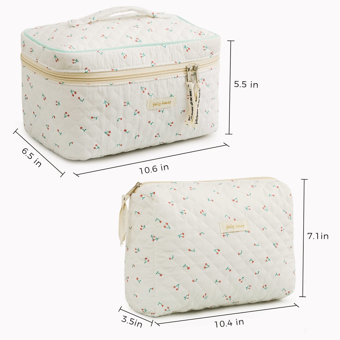 HBselect Quilted Makeup Bag, 3PCS Cotton Large Travel Makeup Bag, Cute Floral Coquette Make up Bag Cosmetic Bag Toiletry Bag for Women Girls