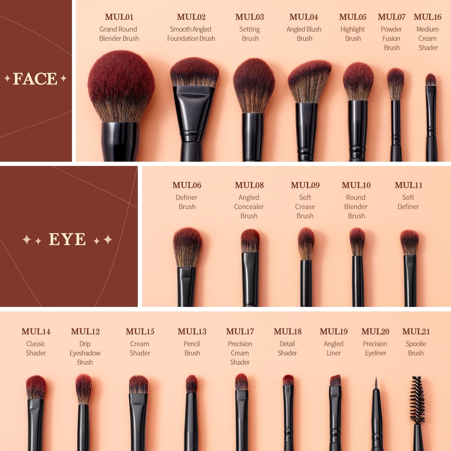 Jessup Full Makeup Brushes Set 13pcs, Professional Vegan Foundation Powder Contour Blush Highlight Eyeshadow Blending Concealer Spoolie EyeLiner Brush, Phantom Black T300