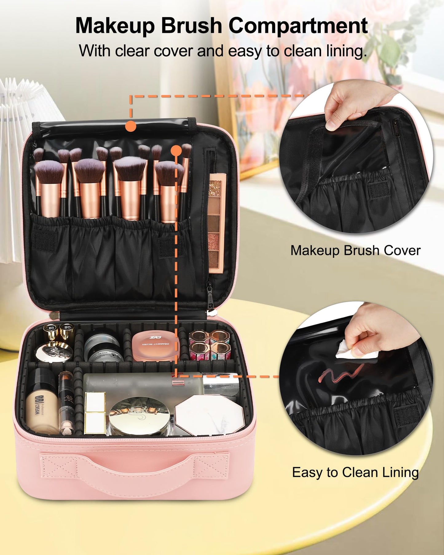 Relavel Travel Makeup Train Case Makeup Cosmetic Case Organizer Portable Artist Storage Bag with Adjustable Dividers for Cosmetics Makeup Brushes Toiletry Jewelry Digital Accessories Black