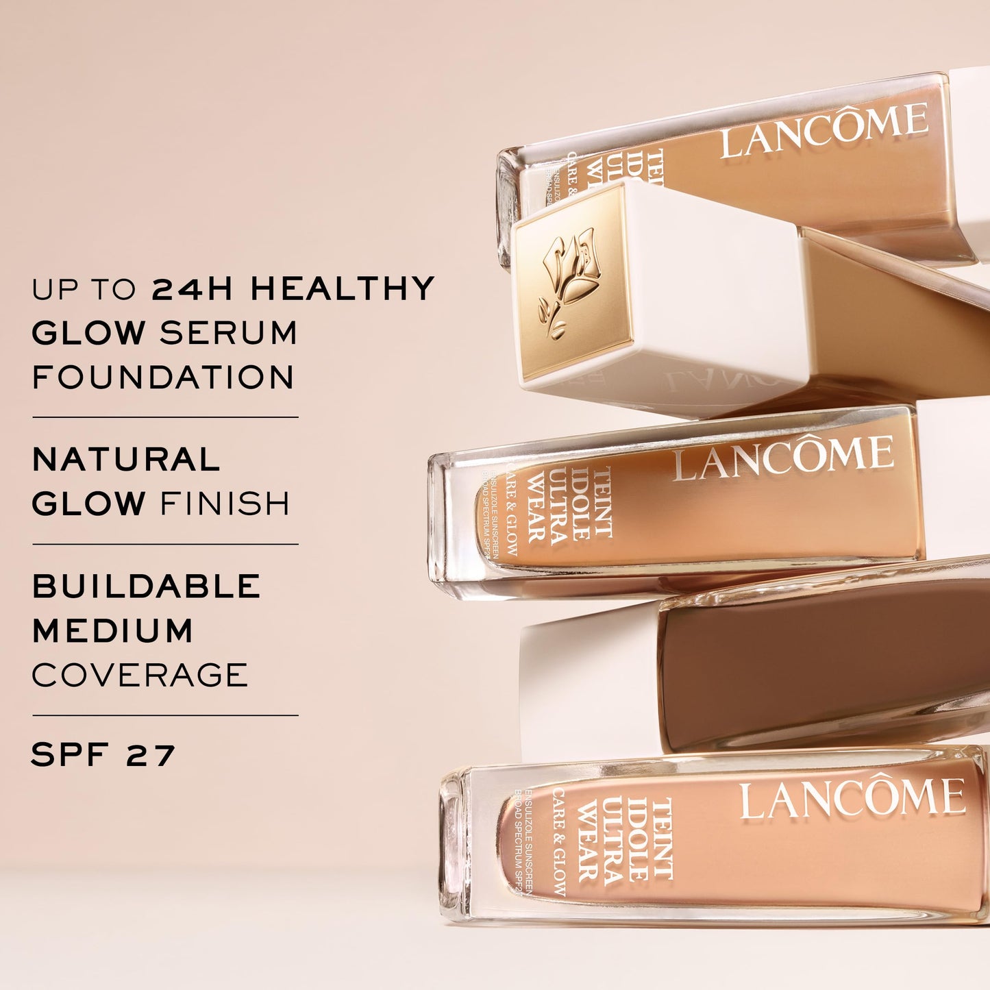 Lancôme Teint Idôle Ultra Wear Care & Glow Foundation for Up to 24H Healthy Glow - SPF27 - Medium Buildable Coverage & Natural Glow Finish