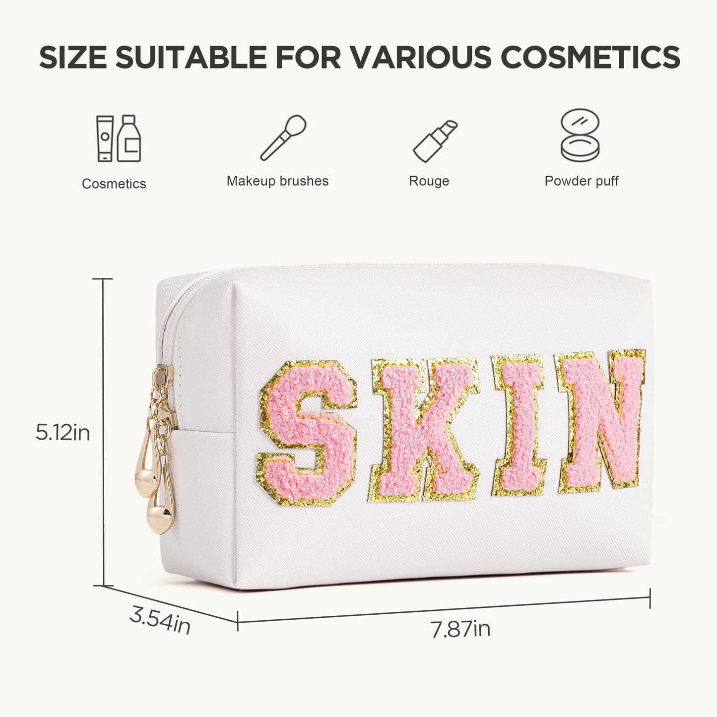 HBselect 4 Pcs Chenille Letter Patch Makeup Bags - Portable Waterproof Cosmetic Organizer for Women