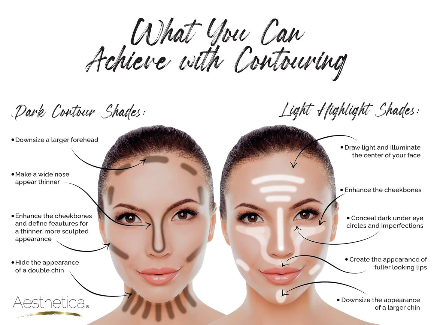 Aesthetica Cosmetics Cream Contour and Highlighting Makeup Kit - Contouring Foundation/Concealer Palette - Vegan & Cruelty Free - Step-by-Step Instructions Included