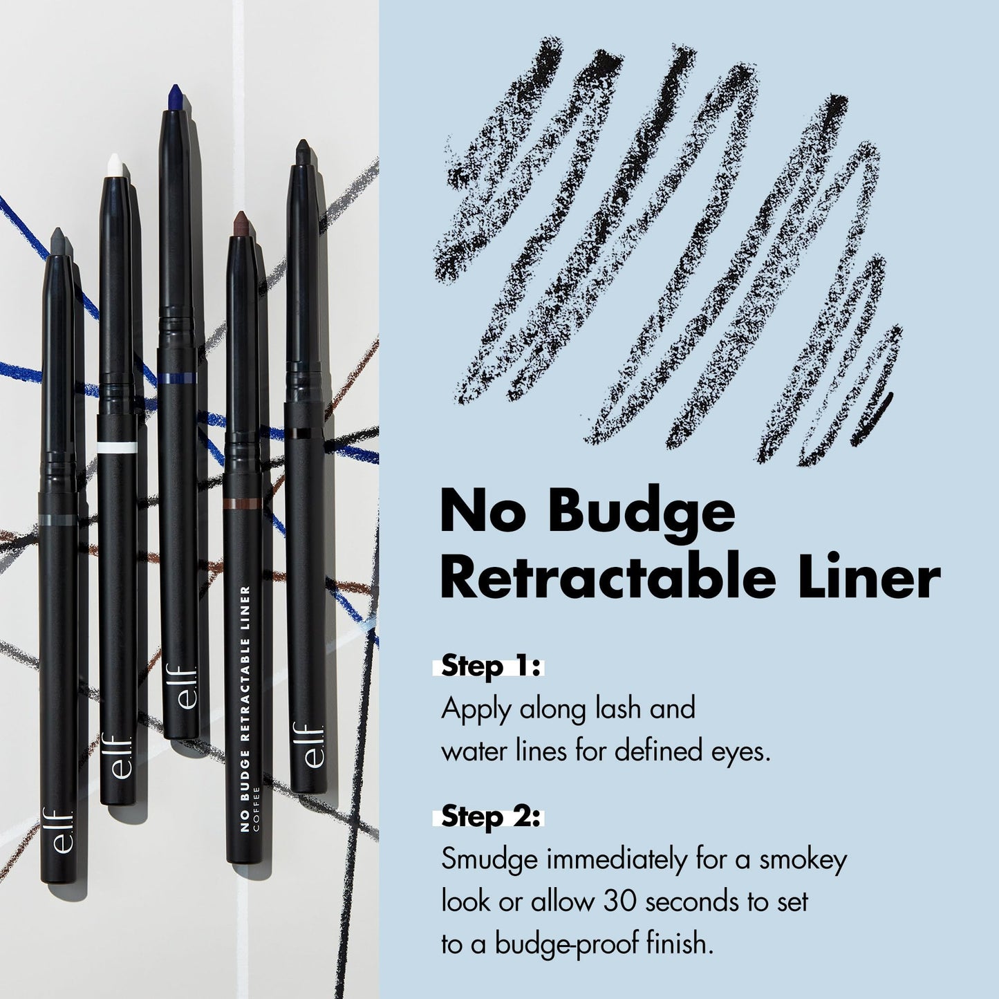 e.l.f. No Budge Retractable Eyeliner, Creamy, Ultra-Pigmented & Waterproof