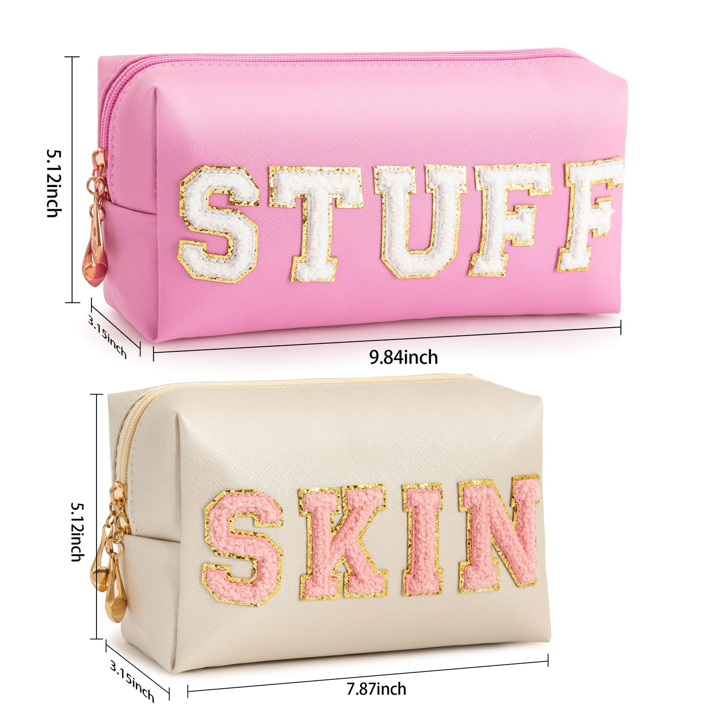 HBselect 4 Pcs Chenille Letter Patch Makeup Bags - Portable Waterproof Cosmetic Organizer for Women