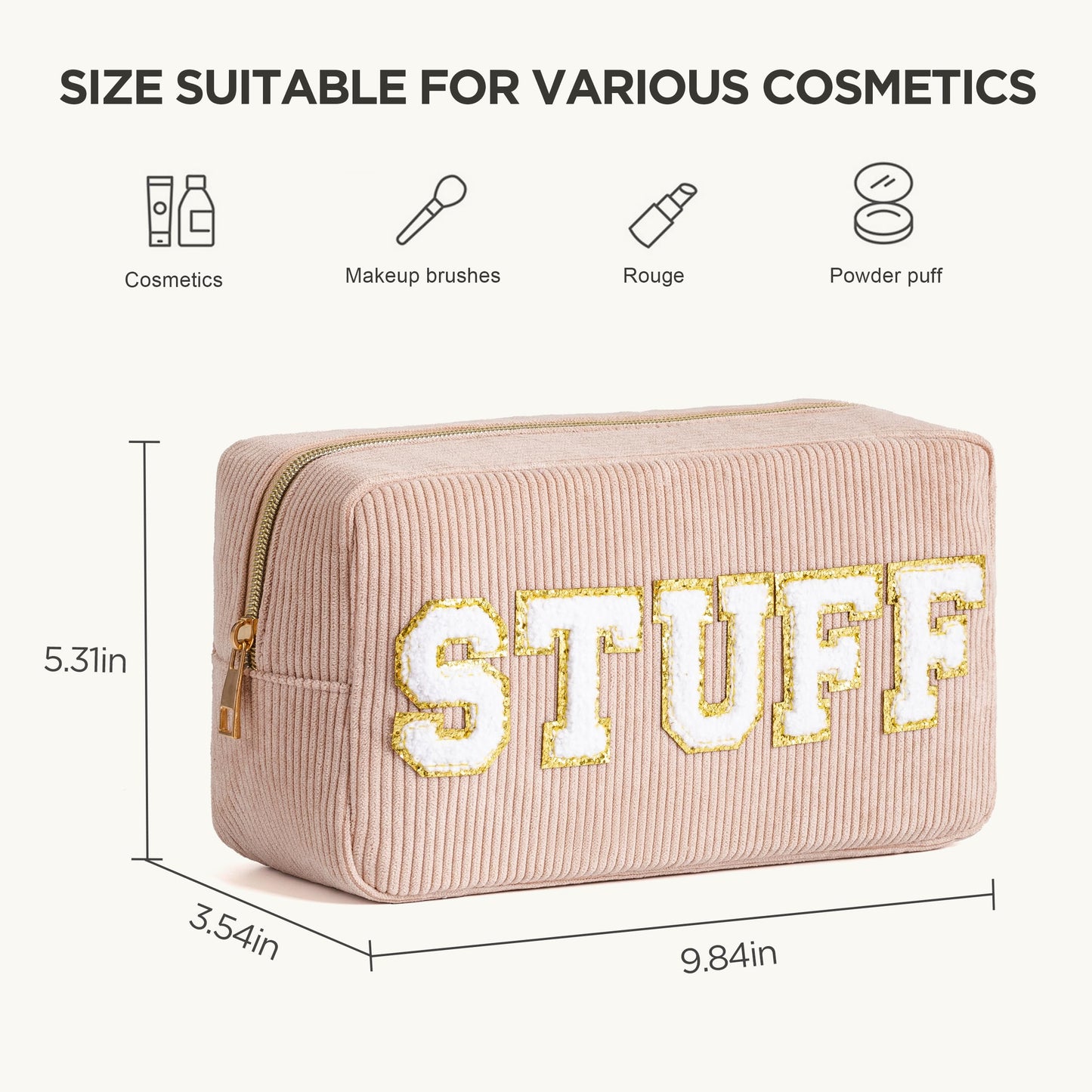 HBselect 4 Pcs Chenille Letter Patch Makeup Bags - Portable Waterproof Cosmetic Organizer for Women